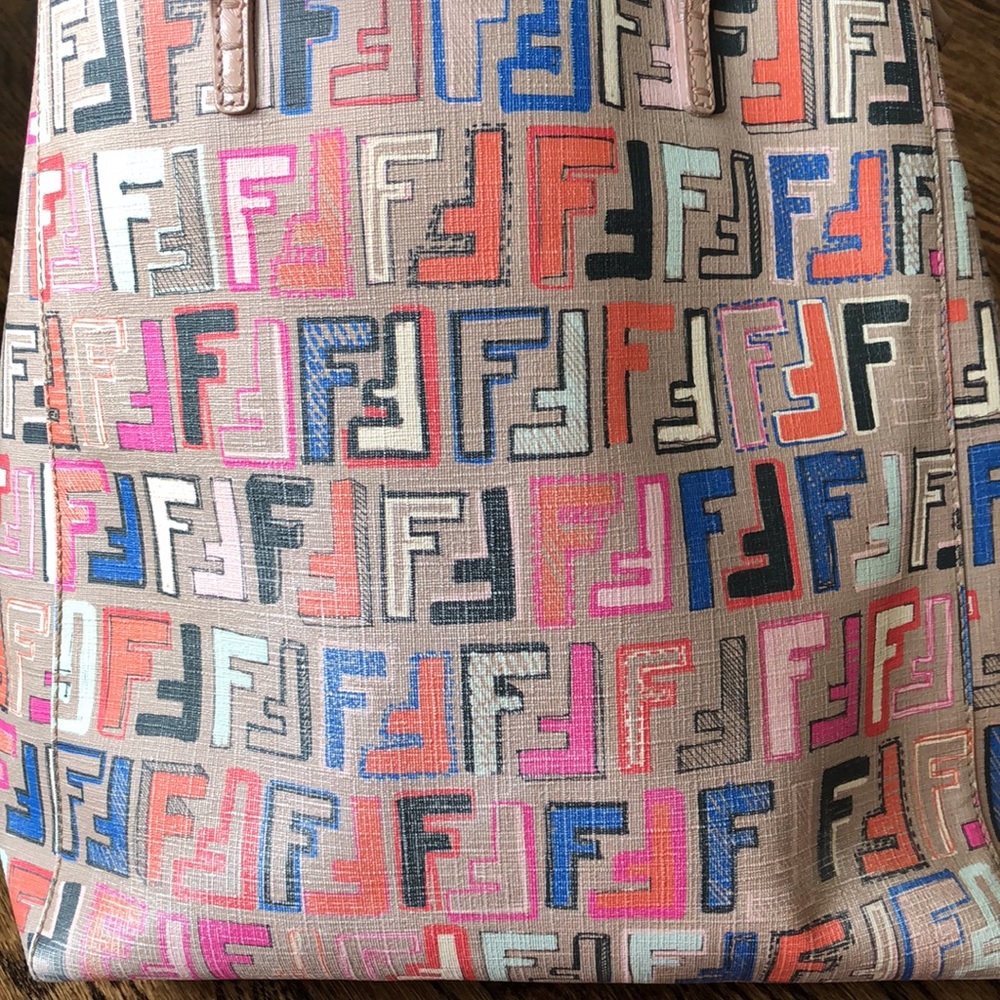 Fendi Multicolor FF Logo Tote - Beige, Pink, Blue, Black, Orange - Picture 3 of 13